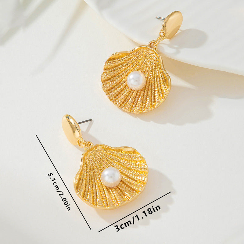 Bestseller Light Luxury Niche Shell Drop Earrings, High-end Unique Vintage Ocean Style Women Earrings