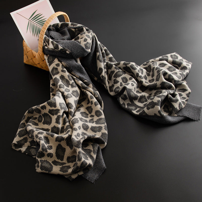 Leopard Print Artificial Cashmere Scarf Women's Warm Scarf Winter