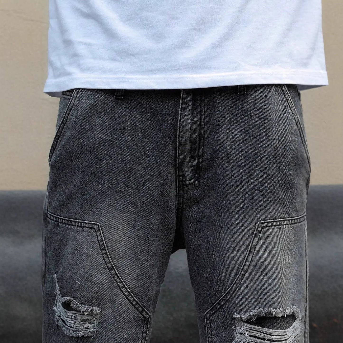 Mens Denim Shorts Straight-leg Relaxed Fit Versatile Korean Style