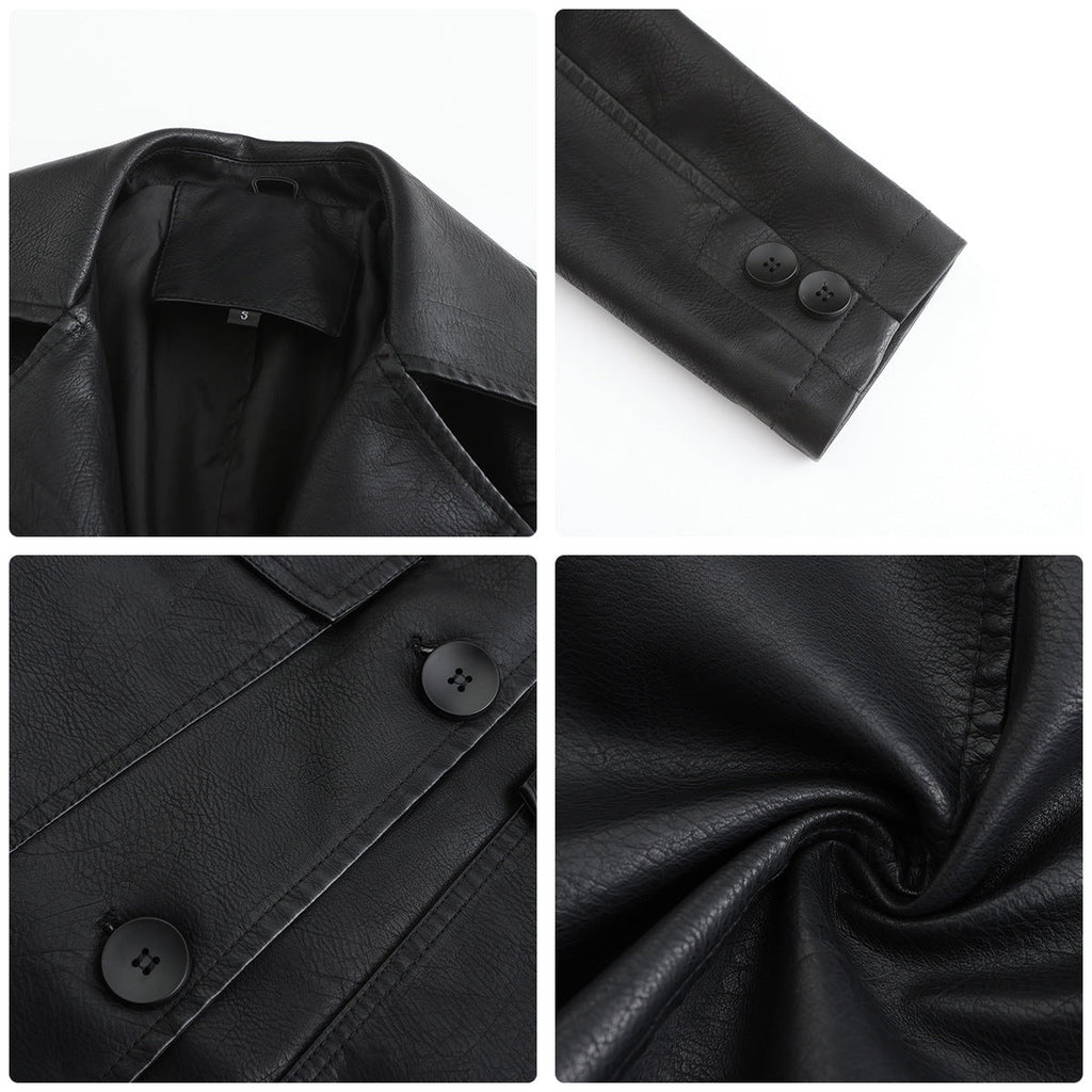Long Leather Trench Coat Fashionable Outerwear For Women