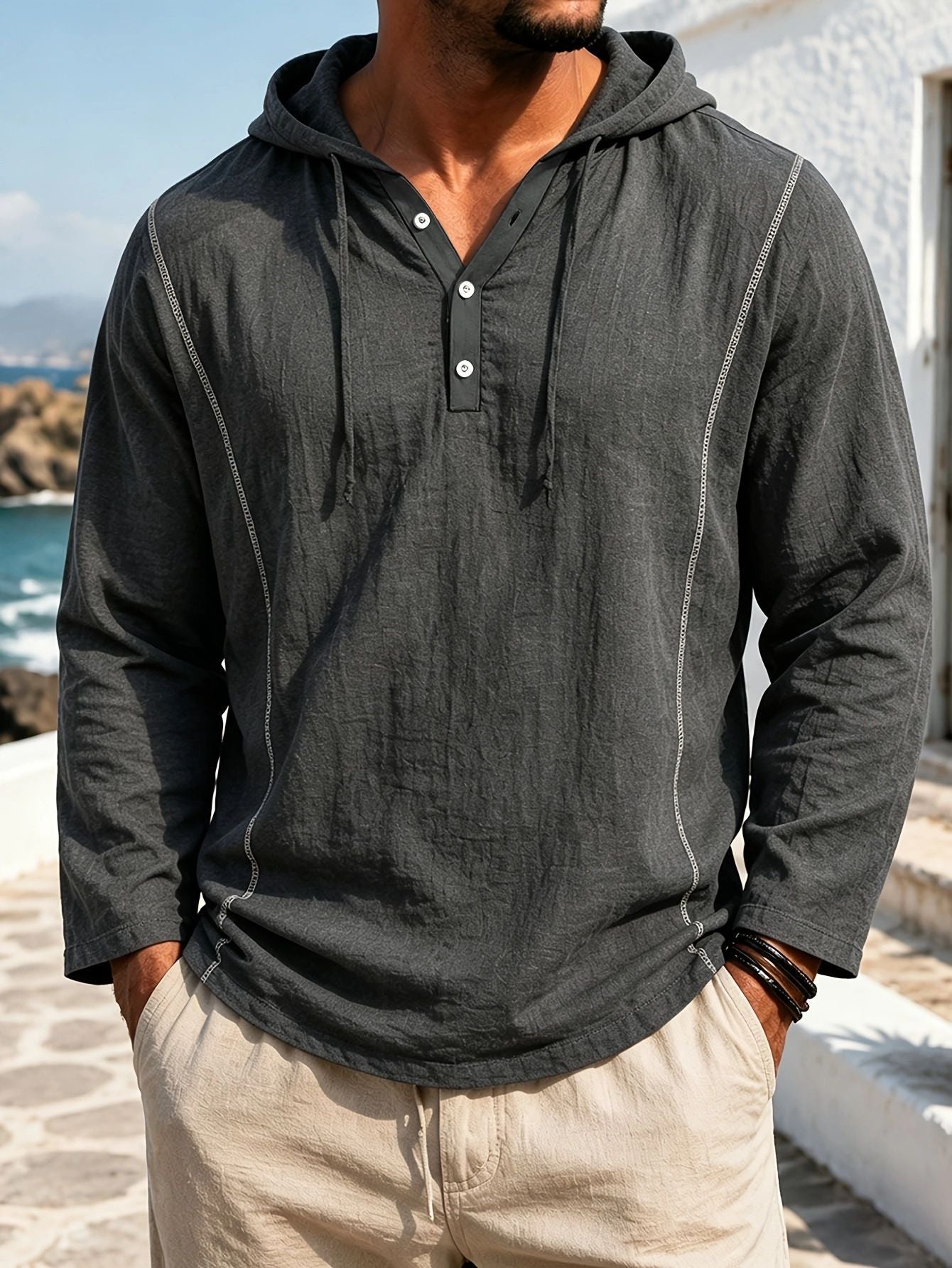 Mens Casual Stylish Loose-fitting Long-sleeve Hooded Sweatshirt