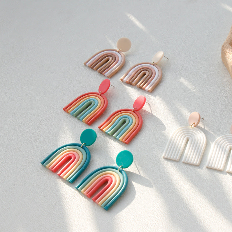 Rainbow Polymer Clay Handmade Retro Earrings