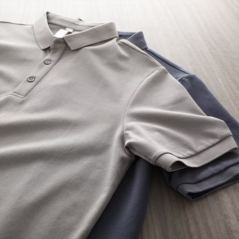 Solid-color Summer Mens Clothing Lapel Half-sleeve High-end Trendy Casual Plain Top