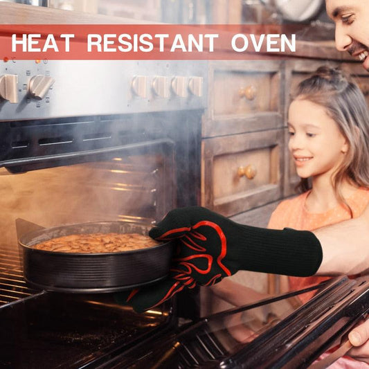 BBQ Oven Gloves High Temperature Resistance Barbecue Cooking Baking Heat Insulation 14 Inch Bracers Microwave Gloves Fireproof Kitchen Gloves for Outdoor Cooking BBQ Barbecue Accessories