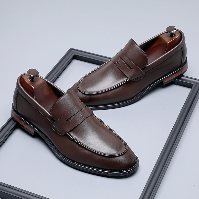British-style Minimalist Business Formal Slip-on Casual Mens Leather Shoes
