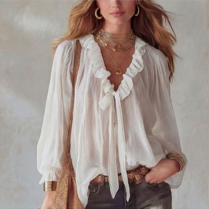 V-Neck Loose-Fit Shirt Top – No-Iron, 8 Colors