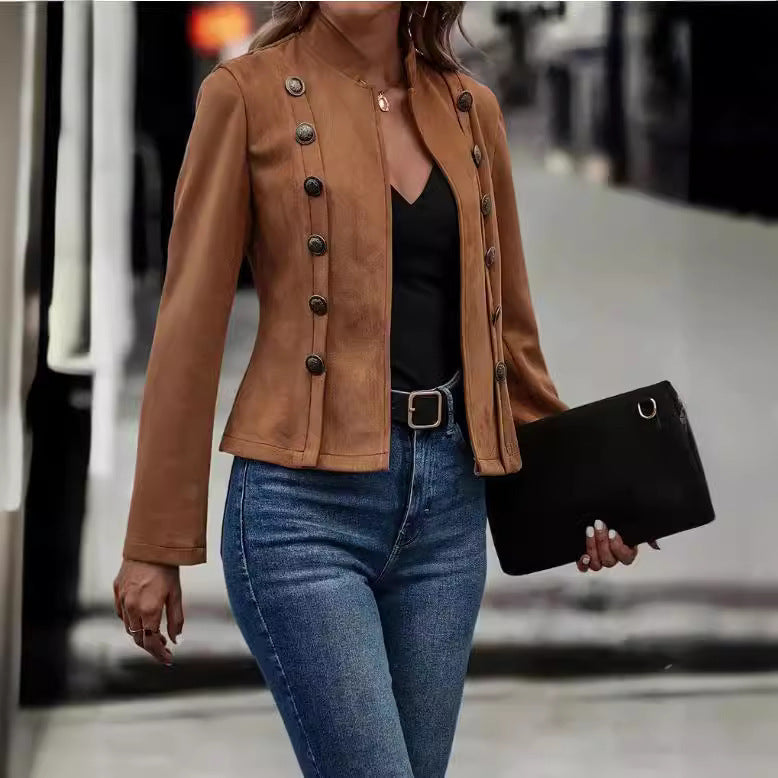 Women's Double-Breasted Deerskin Velvet Retro Jacket