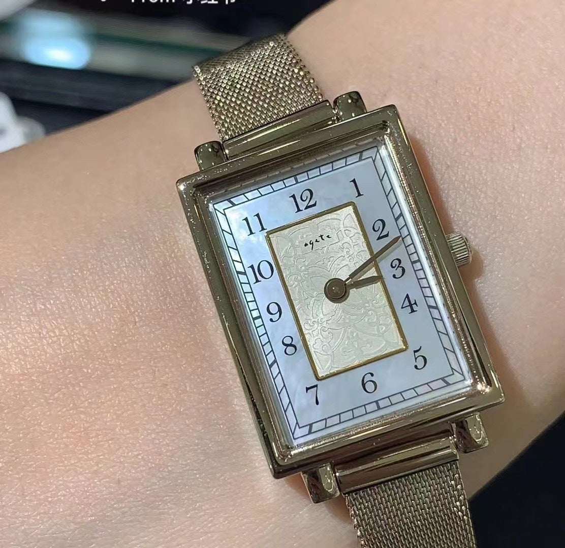 Vintage Square Watch For Women A Dainty Mini Square Design With A Wheat-sheaf Motif