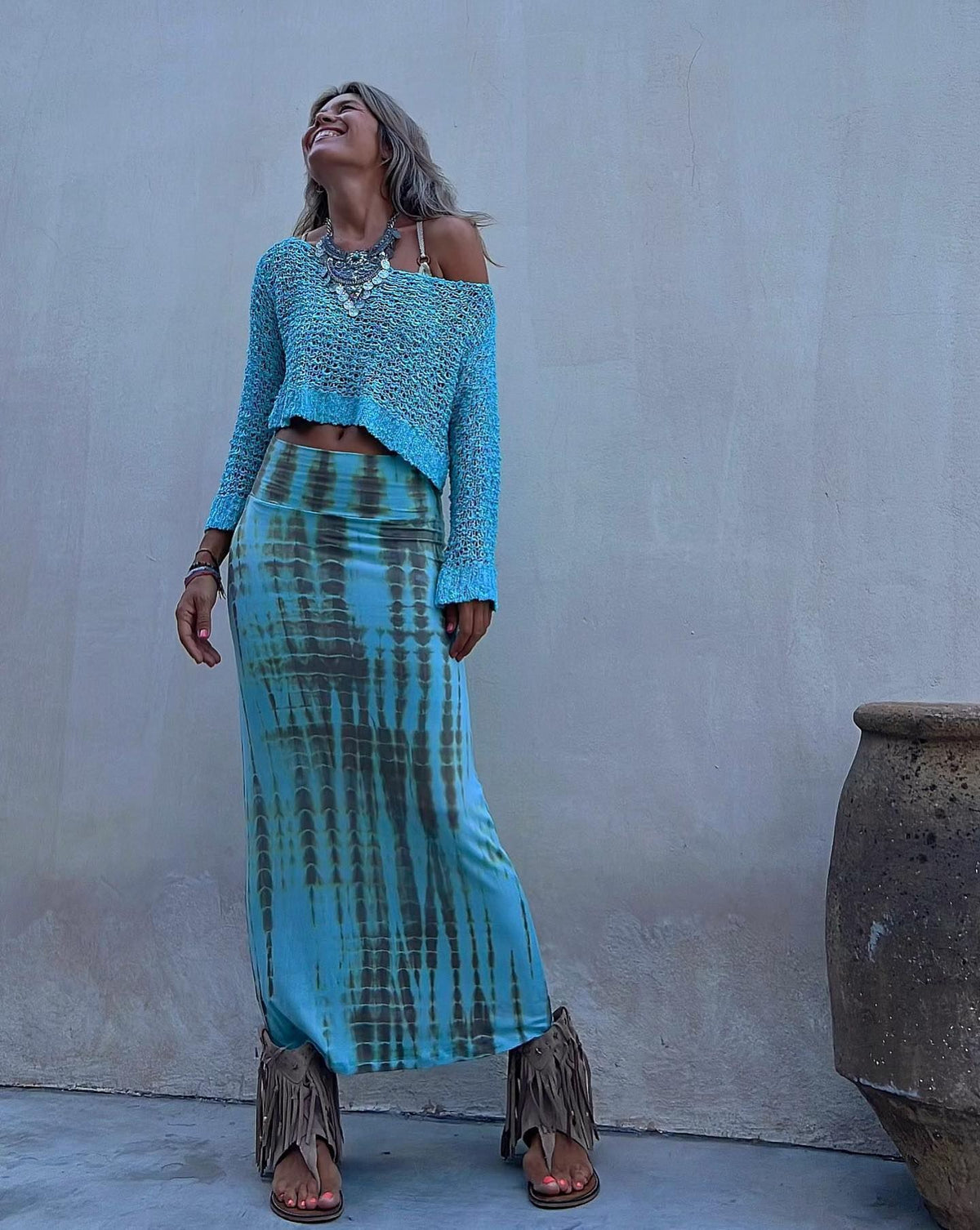 Stitching Hollow-Out Knitwear Dress Suit