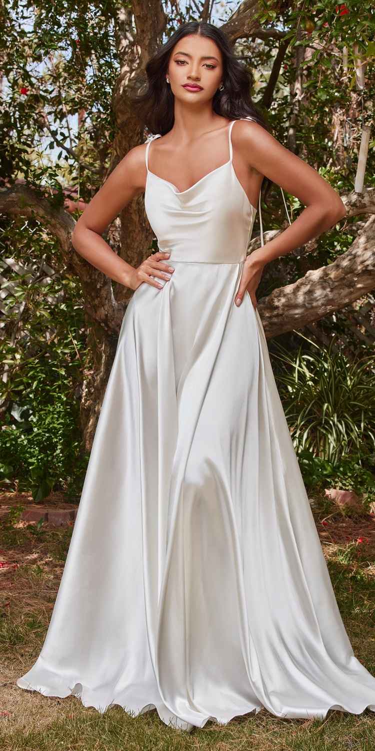 Cinderella Divine BD104W Ravishing Cowl A-Line Satin Gown