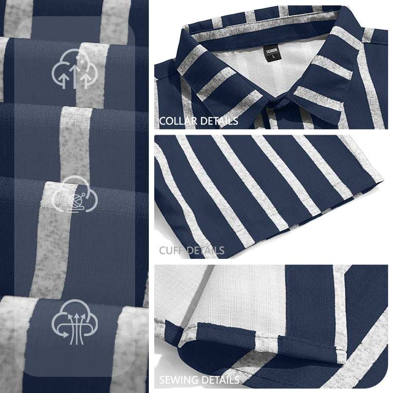 Men's Plus-Size Light Mature Lapel Striped Short-Sleeve Shirt