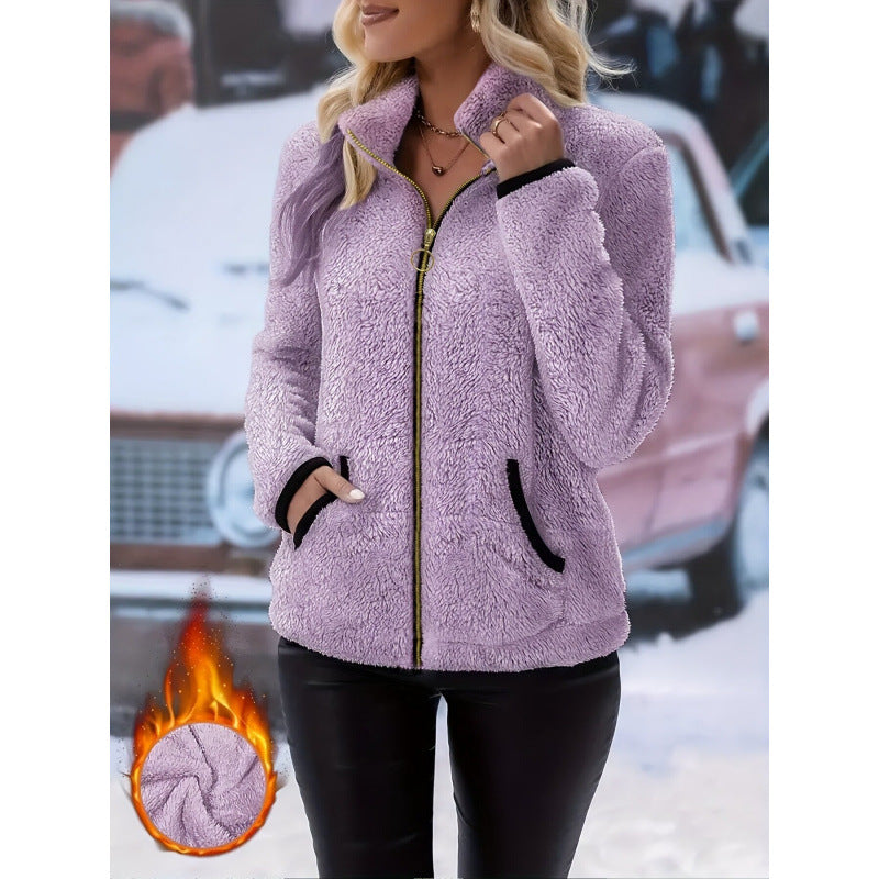 Double-Sided Fleece Zip-Up Cardigan - Casual Plush Hooded Jacket for Men Women Winter Warm Outerwear