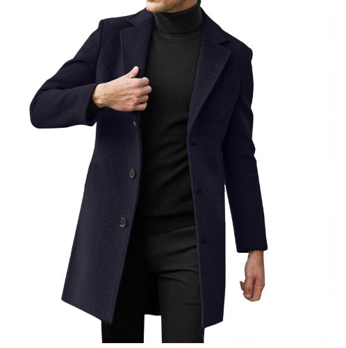 Mens Mid-length Long-sleeve Wool Coat Autumnwinter Wool Outerwear