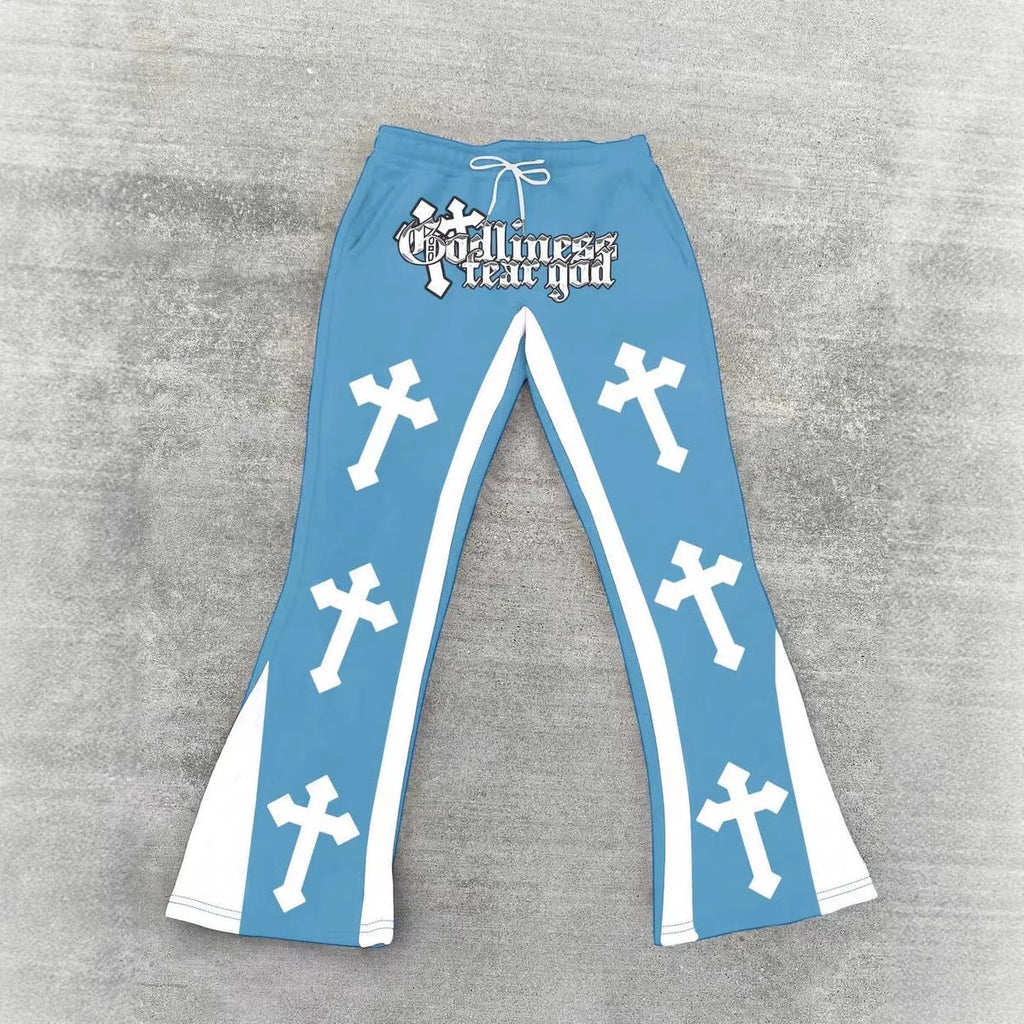Retro Letter Print Mens Loose Casual Pants