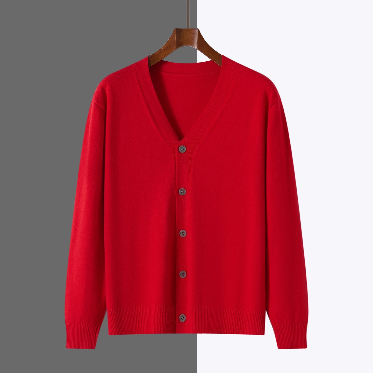 V-neck Knitted Cardigan Coat Men's Andy Velvet Long Sleeve