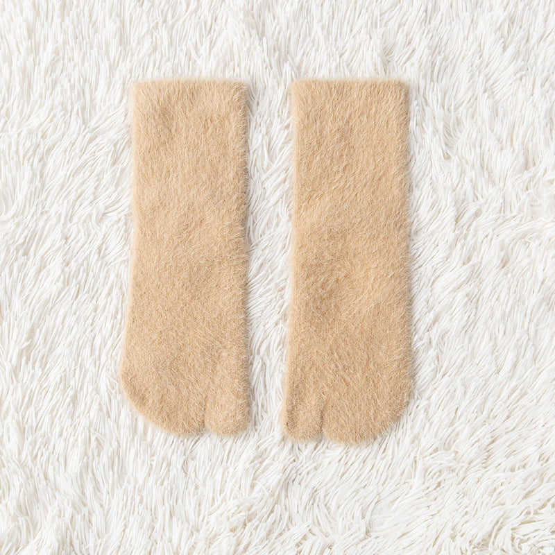 Women's Fleece-lined Thermal Winter Toe Socks Mid-calf Thick Warm