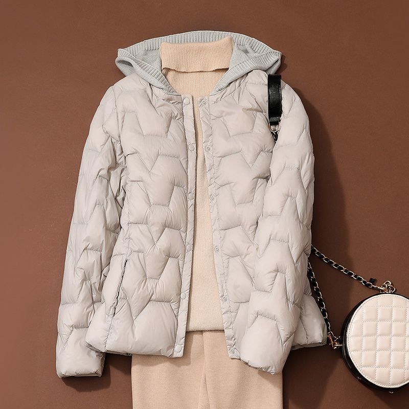 Womens Cropped Knit Beanie And Trendy V-neck Loose Down Jacket