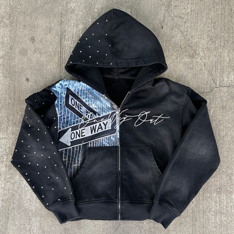 Printed Cartoon Letter-printed Hooded Loose-fitting Sweatshirt
