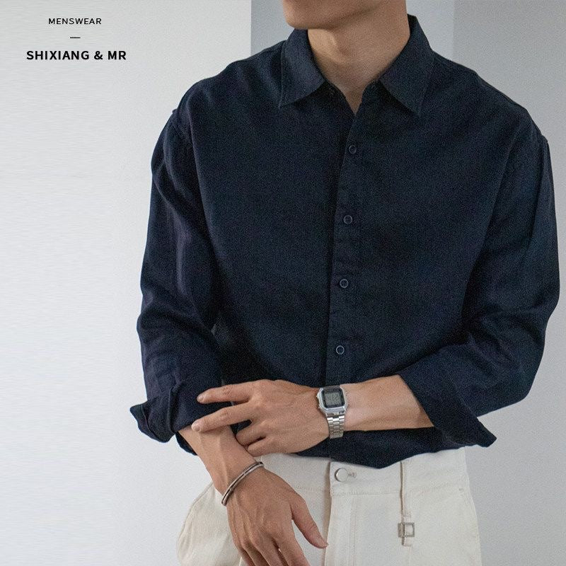 Slim-fit Fashionable Mens Shirt, Nouveau Riche Preppy Style, Long Sleeves