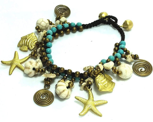 Bracelet de Charms Plage Sable Surf avec Perles Turquoises