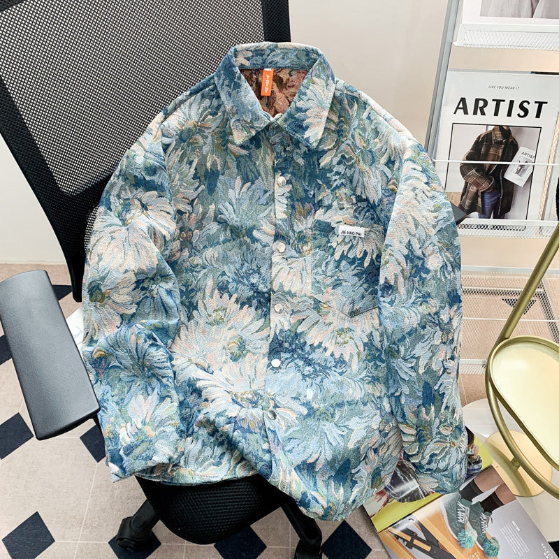 American-style Floral Oil Painting Jacquard Casual Jacket With All-over Print