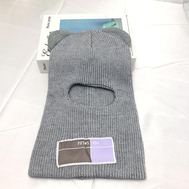 Bear Ears Balaclava Ladies 1 Hole Ski Mask Handmade Crochet Full Face Wooly Hat Cute Girl Winter Streetwear Warm Beanie Knitted Ski Full Face Covering Adult Winter Balaclava for Outdoor Sports Weather Balaclava Ski Mask for Men Windproof Thermal Beanie