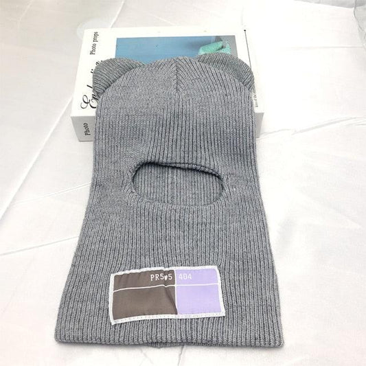 Bear Ears Balaclava Ladies 1 Hole Ski Mask Handmade Crochet Full Face Wooly Hat Cute Girl Winter Streetwear Warm Beanie Knitted Ski Full Face Covering Adult Winter Balaclava for Outdoor Sports Weather Balaclava Ski Mask for Men Windproof Thermal Beanie