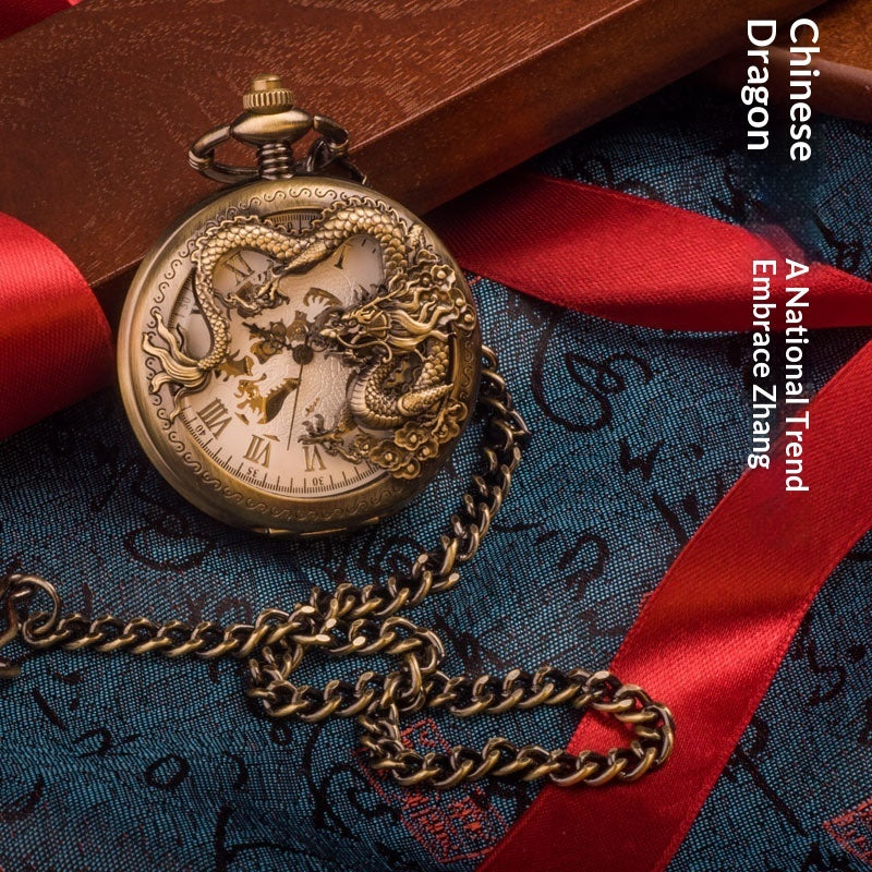 Chinese Dragon Coiled-dragon Mechanical Movement Pocket Watch
