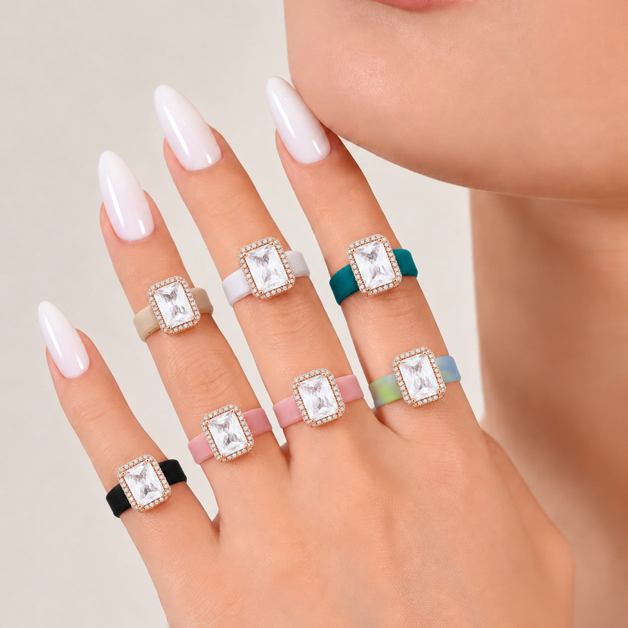 Silicone Inlaid Square Zircon Ring