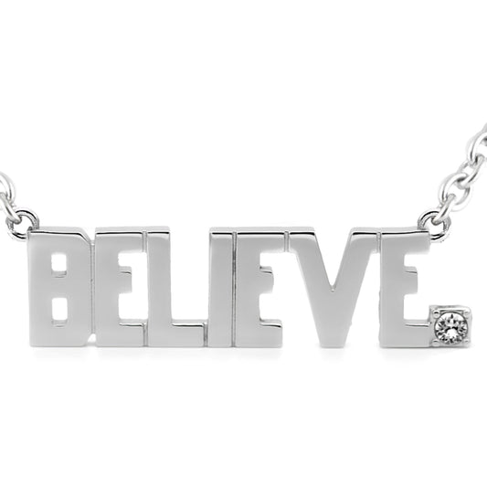 Believe Block Letter Necklace With Swarovski Crystal