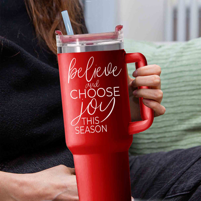 Believe Joy 40oz Insulated Tumbler With Handle Lid Straw Holiday Travel Mug