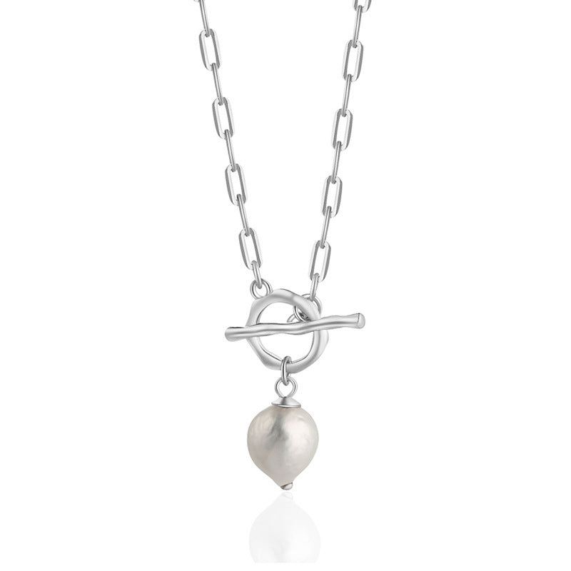 Dainty Interlocking Ring Mother Of Pearl Heart Necklace For Women, Minimal European Cold Style Adjustable Collarbone Chain, Elegant Long Sweater Chain Fashion Jewelry