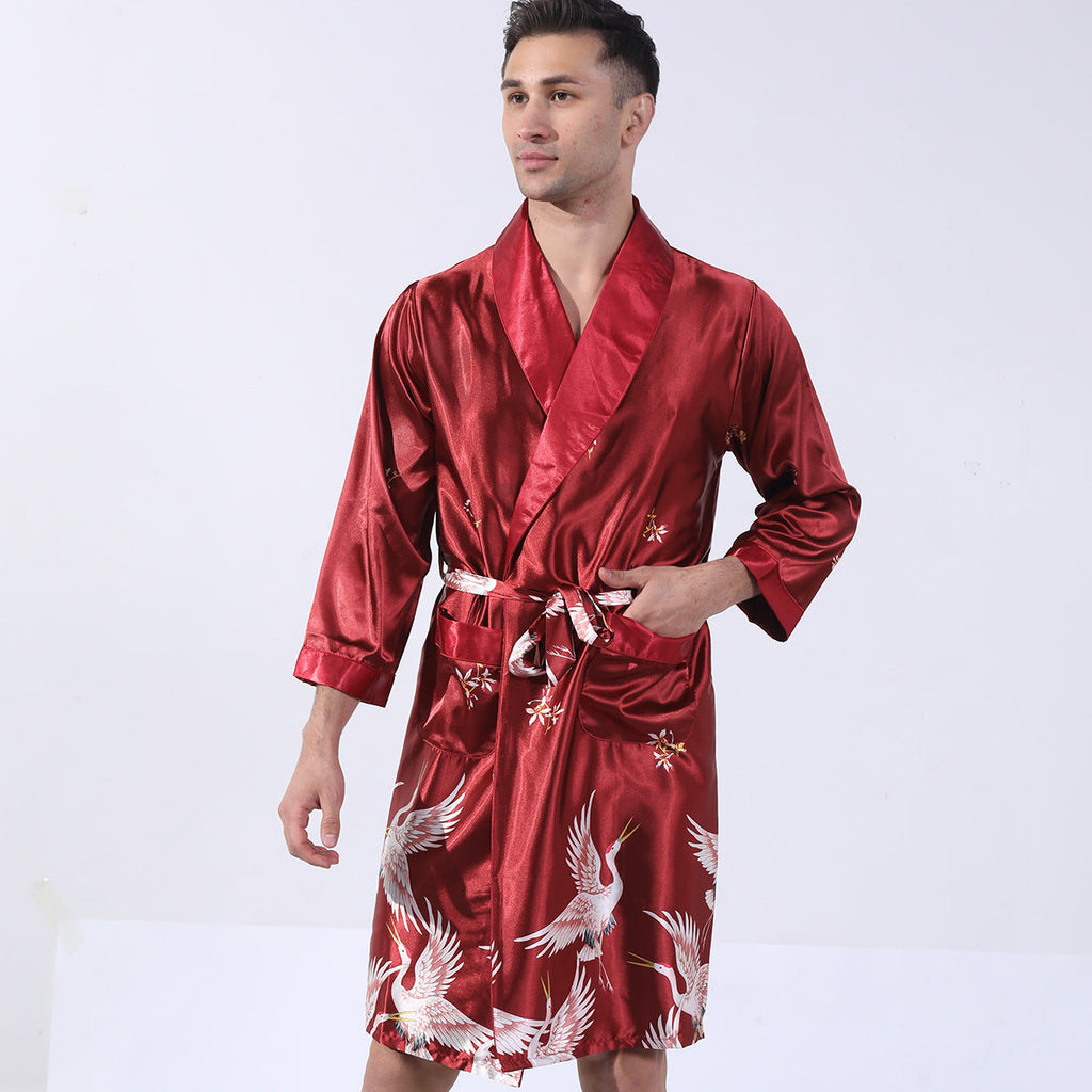 Men's Summer Silk Bathrobe Nightgown