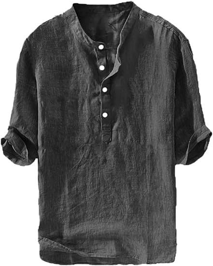 Mens Short-sleeved Loose-fit Linen Shirt