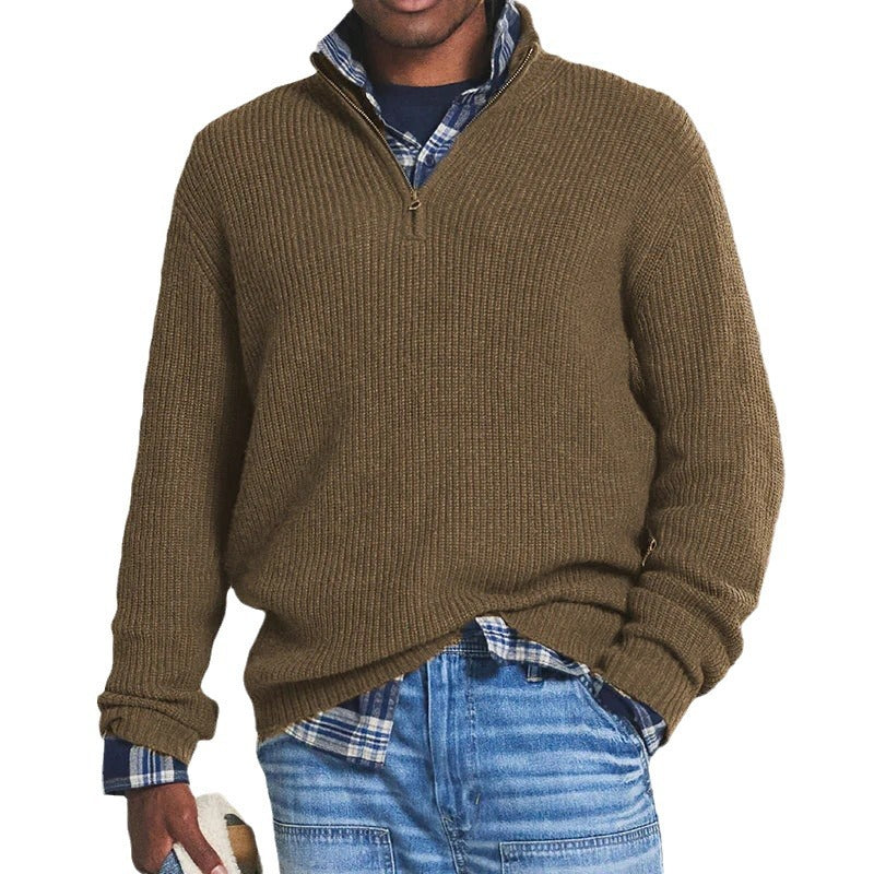 Foreign Trade Men's Business Casual Loose Zip Stand Collar Sweater