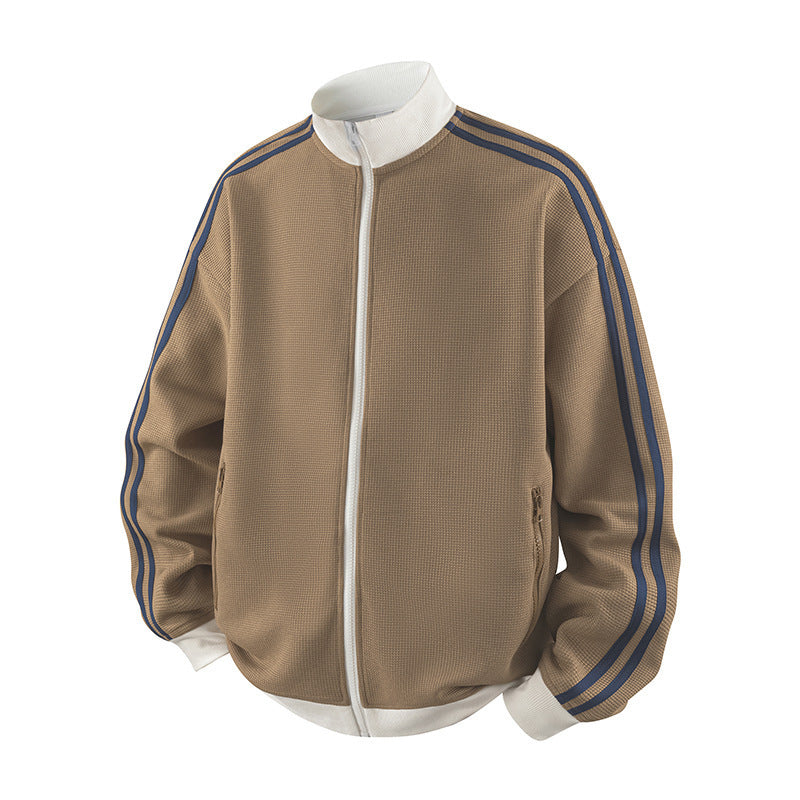 Striped Stand-Neck Preppy-Style Casual Sports Retro Jacket