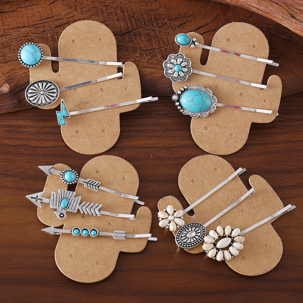 Bohemian Style Turquoise-encrusted Bobby Pin Hair Clip Set, A Popular