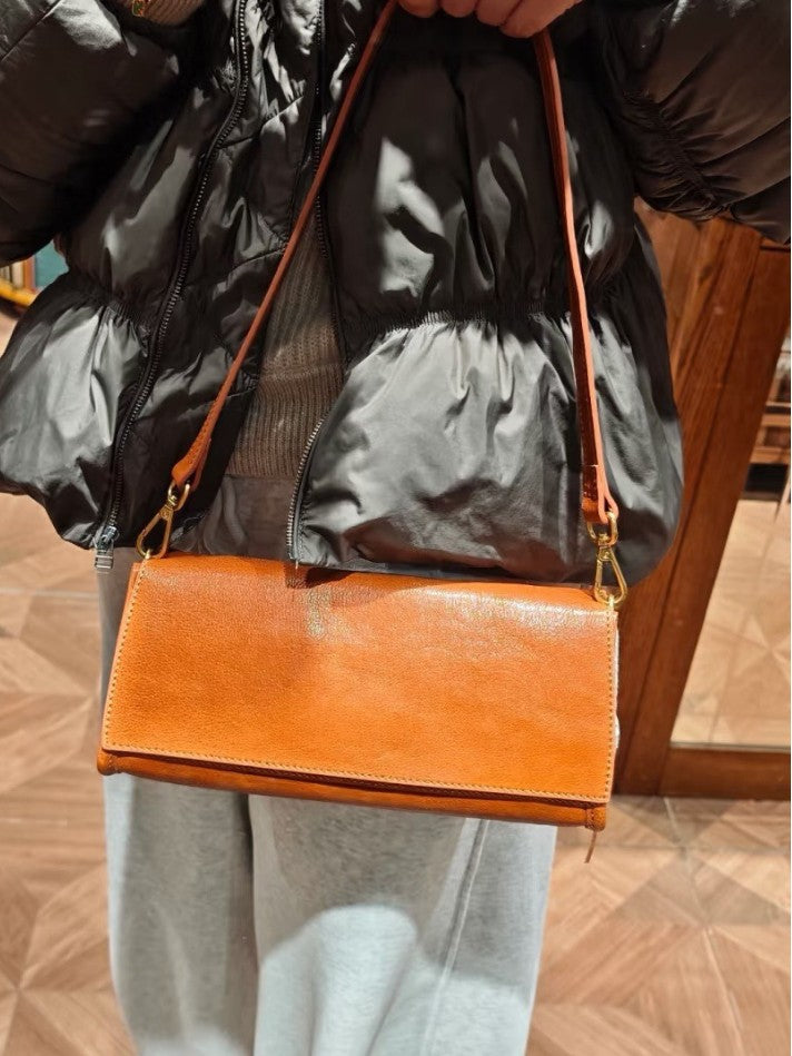 Top-grain Vegetable-tanned Cowhide Commuter Underarm Bag, Single-shoulder Crossbody Small Bag, New Simple Genuine Leather Women's Bag For Fall And Winter