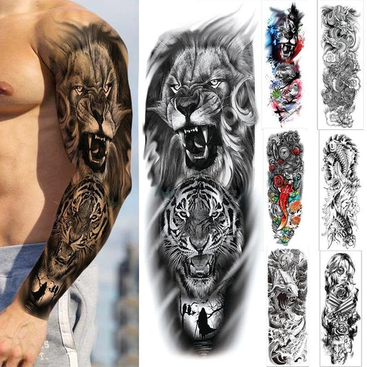 Big Realistic Tiger Tattoo Waterproof Temporary Dragon Flower Sticker Full Arm Large Size Sleeve Big Luxury Design For Mens
