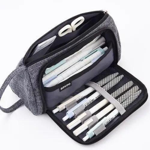 Big Storage Large Capacity Pencil Case Kids Pencil Bag For Students Vintage Grid Print Fabric Stationary Bag School Supply