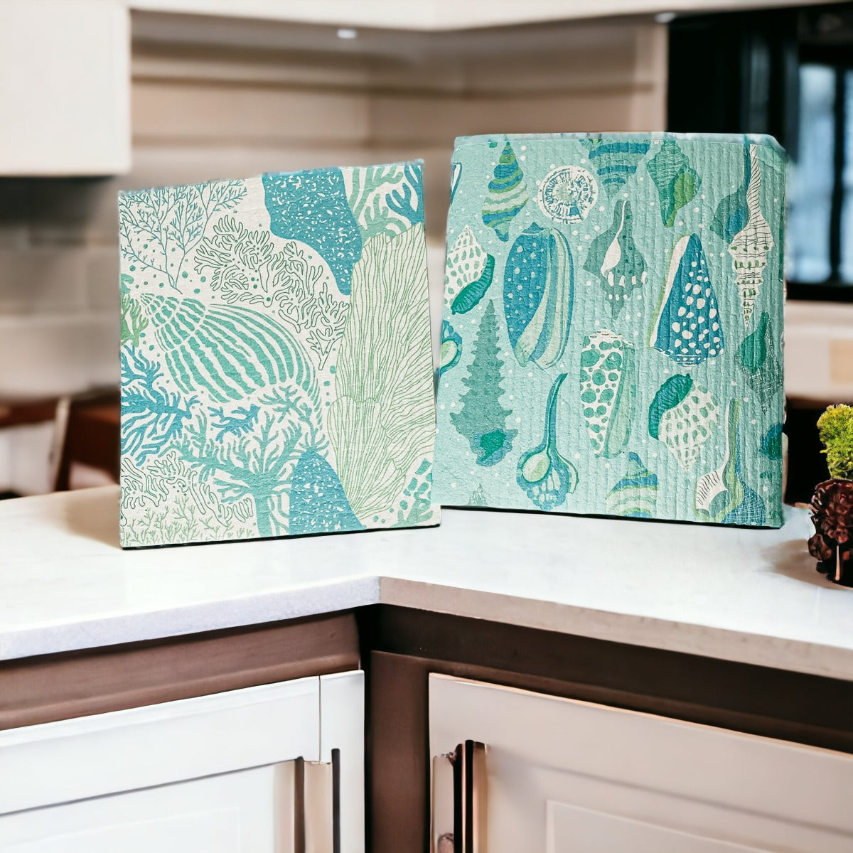 Biodegradable Kitchen Cloth Coastal Beach Style 70% Cellulose 30% Cotton