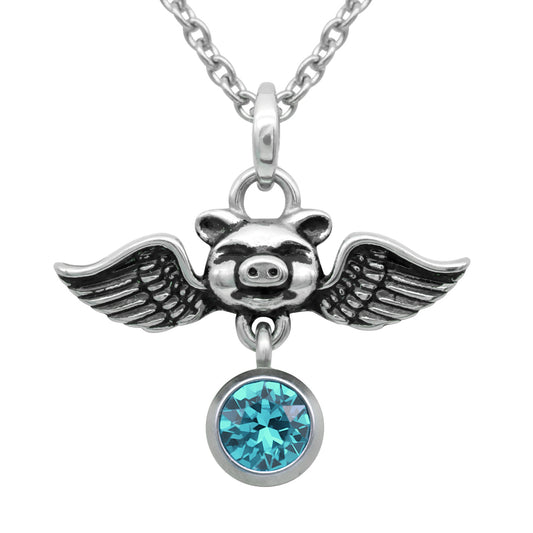 Birthstone Pig Necklace Crystal Pendant Silver Plated