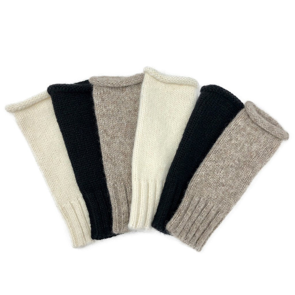 Black Alpaca Fingerless Gloves Long Ribbed Cuff Warm Wrist Sleeve