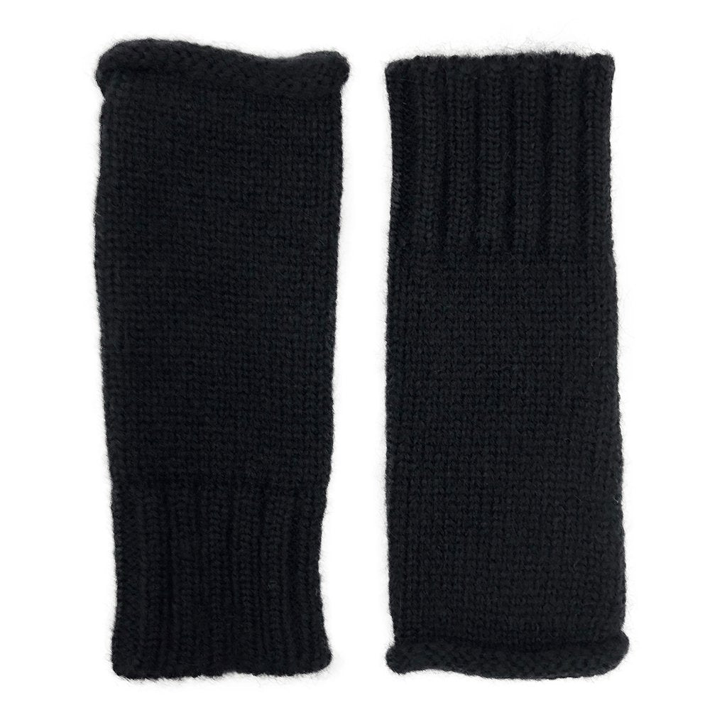 Black Alpaca Fingerless Gloves Long Ribbed Cuff Warm Wrist Sleeve