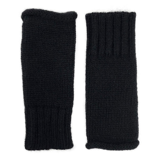 Black Alpaca Fingerless Gloves Long Ribbed Cuff Warm Wrist Sleeve