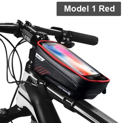 Black Bike Bag Frame Front Top Tube Cycling Bag Waterproof Phone Case Touchscreen Bag  Pack Bicycle Accessories Bike Bicycle Bag Waterproof Bike Phone Mount Bag Front Frame Top Tube Handlebar Bag Touch Screen Holder Case For Cell Phones 6.6in