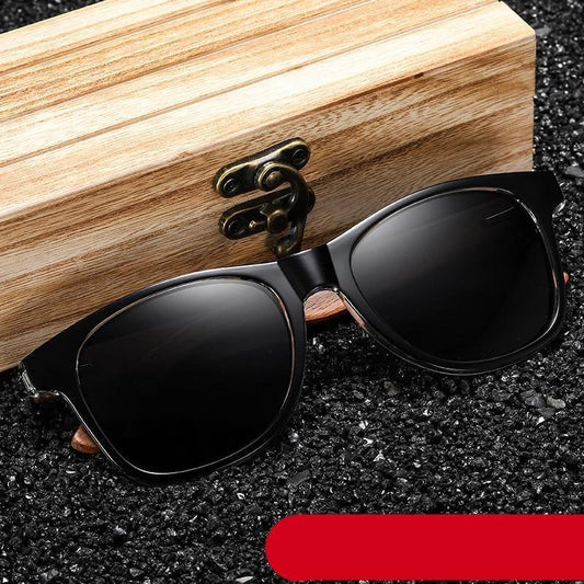 Black Business Men Sunglasses  Mirror Sun Glasses For Male Wooden Temples Sunglass For Men New Retro Eyewear Eyeglasses Vintage Summer Design Outdoor Sunglasses