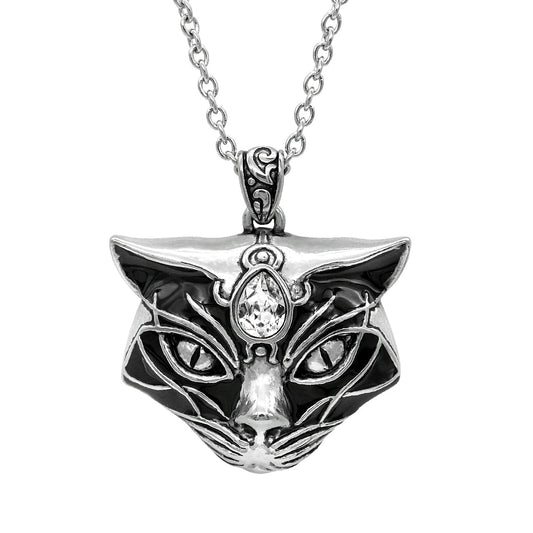 Collier pendentif Tête de chat noir Gothique Alliage d'argent