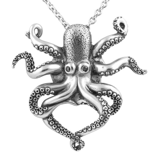 Pendentif Pieuvre CZ Noire Collier Chaîne Argent Massif