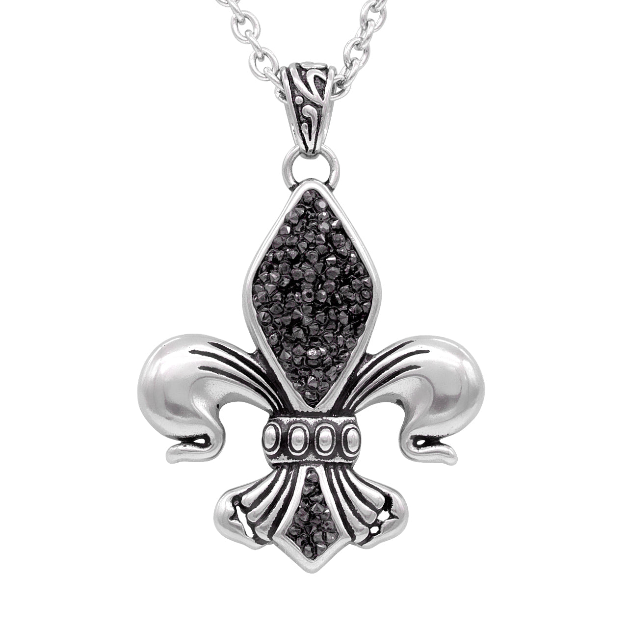 Pendentif Fleur de Lys Noire sur Chaîne Argentée